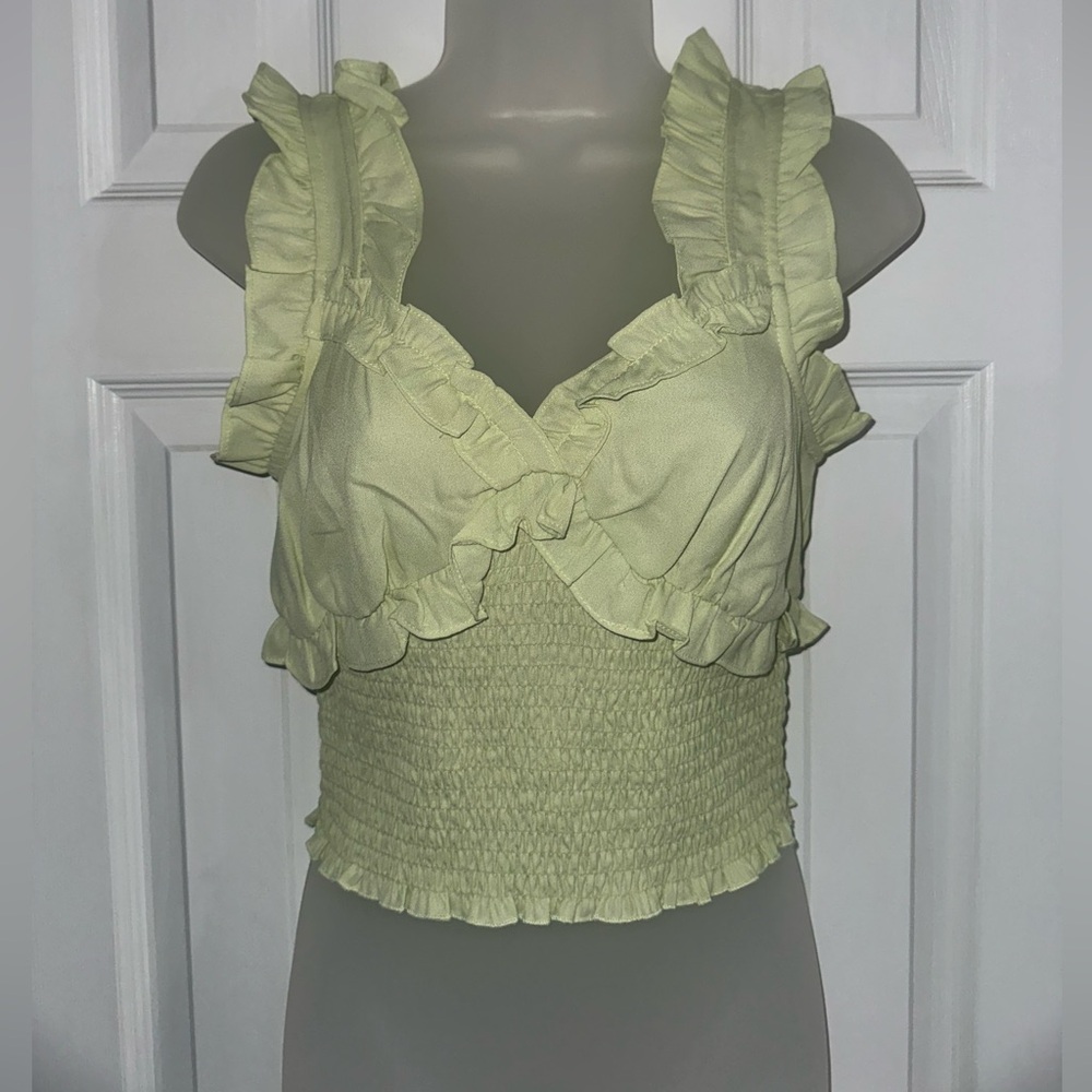 Topshop Light Green Ruffled Top